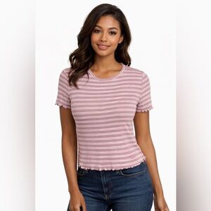 Live in the Moment Pink Striped Ribbed Tee • Lettuce Edge Top